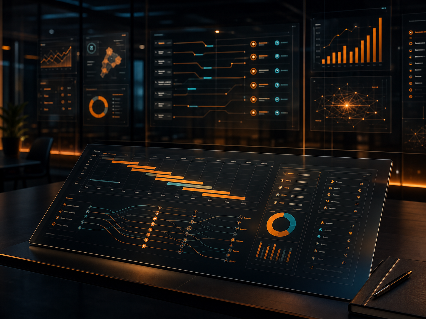 Programme intelligence dashboard with reporting timelines and connected data flows
