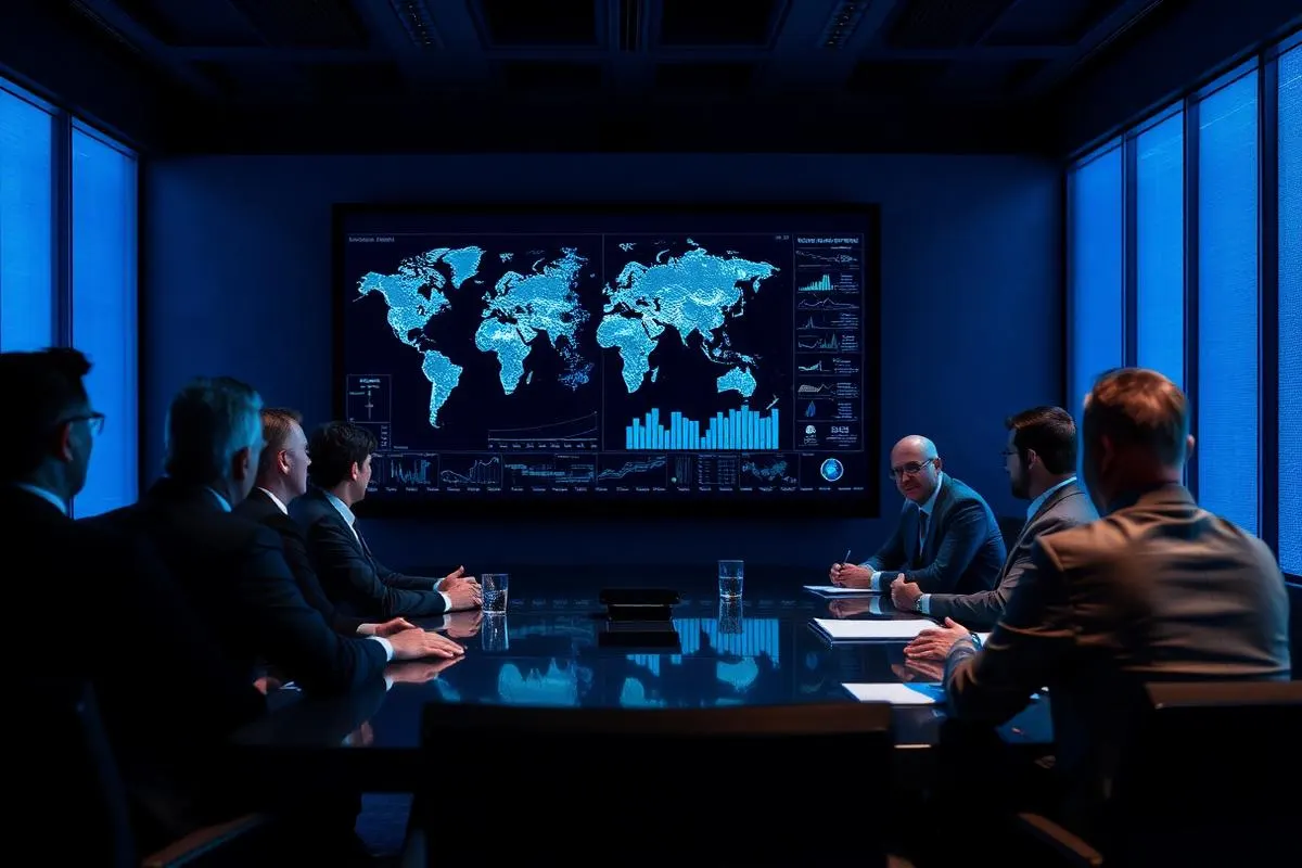 Boardroom reviewing data visuals